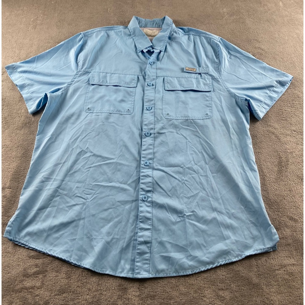 Ocean Coast Mens Fishing Shirt Light Blue Ripstop Ventilated‎ Short Sleeve Large